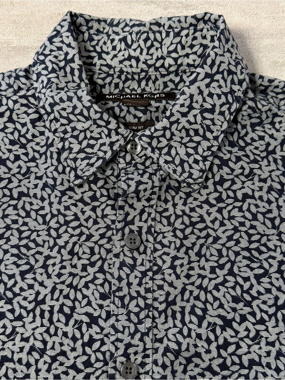 Michael Kors Slim Fit Short Sleeve Button Down Shirt Blue White Men’s Medium - Picture 3 of 9